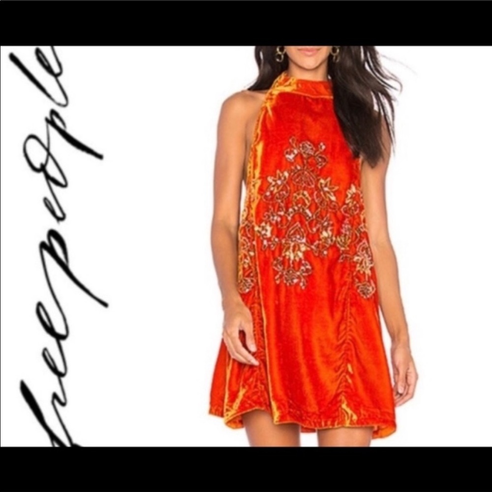 Free people orange velvet sequin embellished dress
